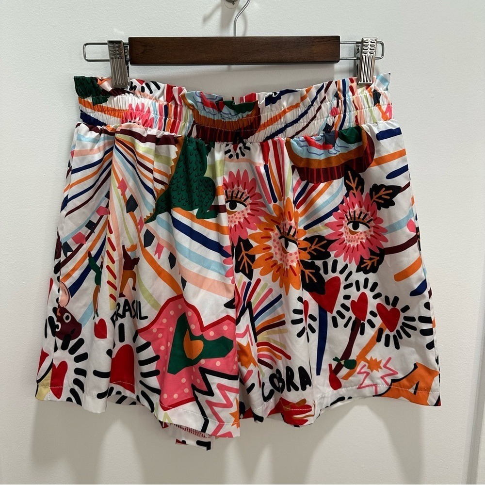 Womens Brasil Graphic Print Paperbag Waist Shorts Multicolor‎ XL 12